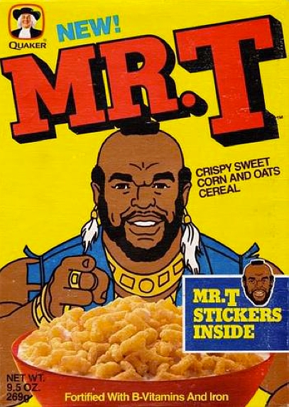 1984 Mr. T Cereal Box w/ ALL 3 SETS of Stickers (Quaker) *SOLD*