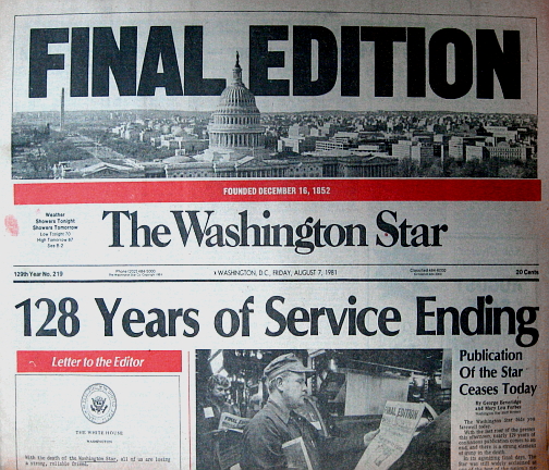 Washington Star Newspaper FINAL EDITION (August 7, 1981)